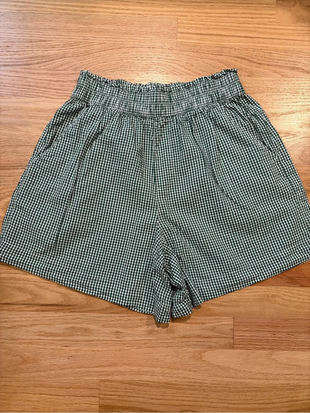 Aerie Gingham Stretch Waist Women’s Shorts - Green/White Sz S